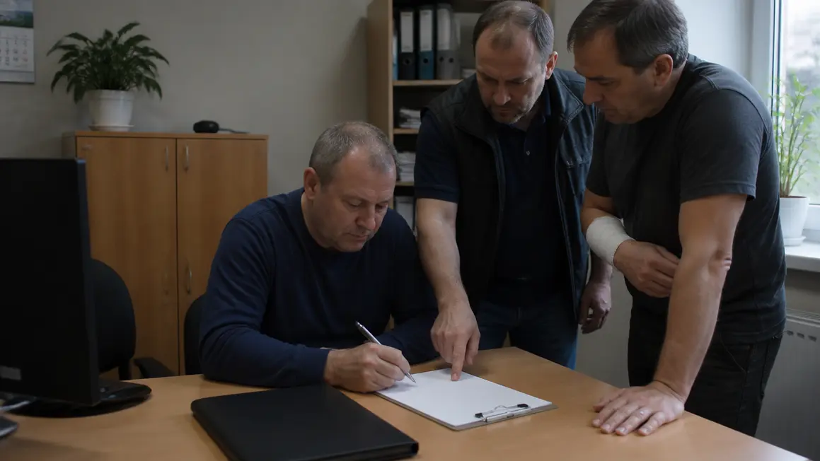Ile dni na sporządzenie protokołu powypadkowego — termin 14 dni i 5 dni Specjalista BHP sporządza protokół przy biurku, pracownik z opatrunkiem i przełożony obok.